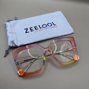 ZEELool Women’s Gradient Pink Orange Square Fashion Glasses, No prescription